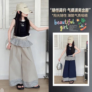 Bé Gái Kẻ Sọc Khâu Mông Quần Ống Rộng Mùa Hè Phong Cách Mới Trẻ Em Ngọt Ngào Quần Thường Ngày
