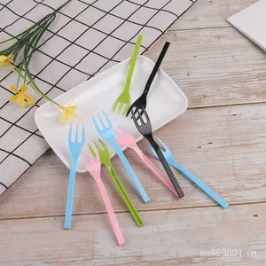 Dùng Một Lần Nhựa Ba Gót Nĩa Dã Ngoại Hộ Gia Đình Nĩa Trái Cây Bánh Ngọt Sự Kiện Nếm Nĩa Bánh Bộ Đồ Ăn Dĩa Nhiều Màu Sắc DZ0M