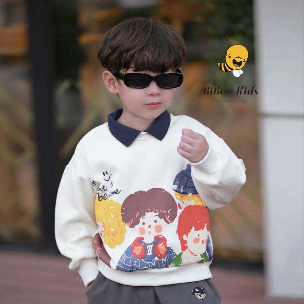 [BiBeo Kids] ÁO THU ĐÔNG IN HÌNH MY FRIENDS cho bé, Áo thu dông dài tay cho bé trai bé gái