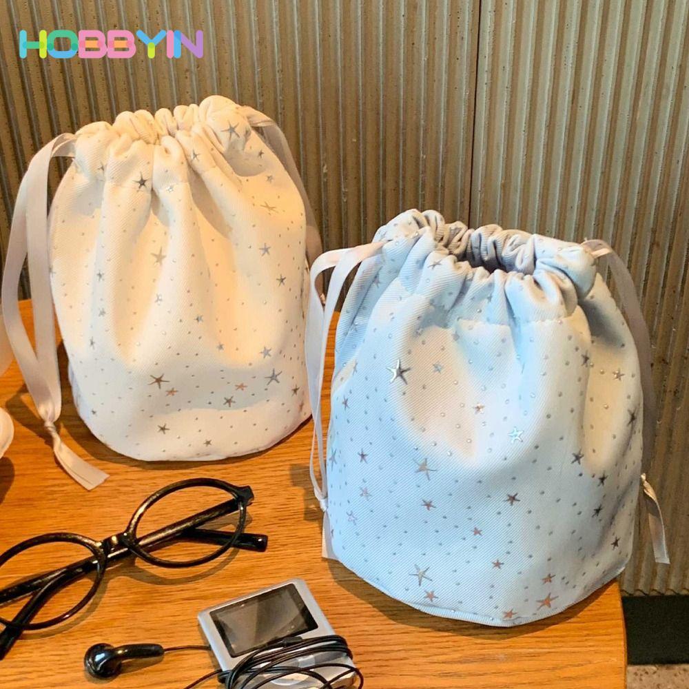 HOBBYIN Túi dây rút HOBBYIN, Túi trang điểm dung tích lớn di động, Túi lưu trữ họa tiết ngôi sao dễ thương Quà tặng