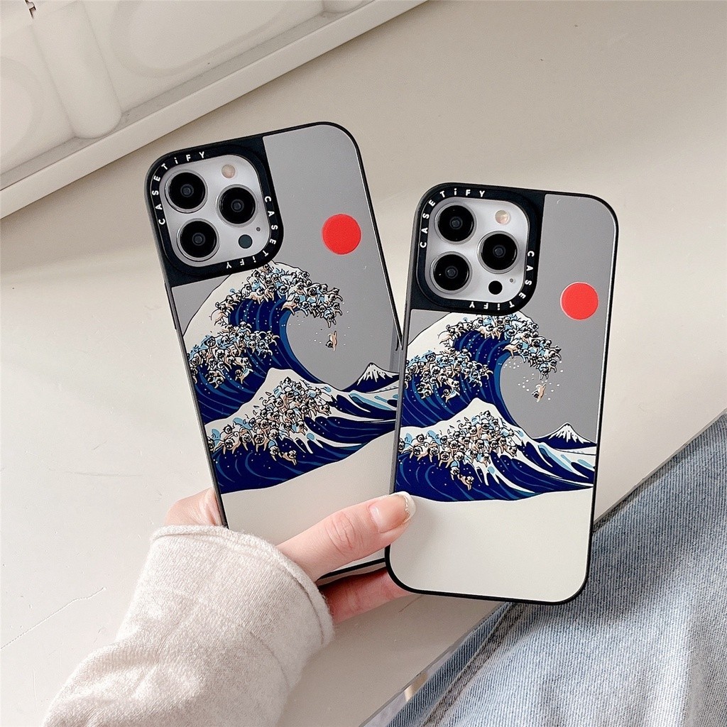 CASET Gương Từ Tính Ngộ nghĩnh Chó Nhật Bản Làn Sóng Vĩ Đại Của Kanagawa Ukiyo-e Art Vỏ Cứng Tương Thích Cho iPhone 17 Pro Max Air Plus 16 / 15 / 14 / 13 / 12 / 11