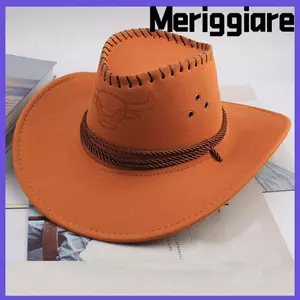 MERIGGIARE Mũ cao bồi phương Tây, Da lộn nhân tạo Phong cách Tây Tạng Mũ hàng đầu, Vành cong Dân tộc Mềm Cuộn vành Bò Cô gái Mũ cưỡi ngựa ngoài trời