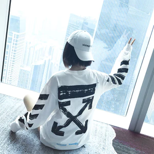 Áo thun dài tay nam nữ sáng tạo in mũi tên đôi cổ điển 100% Cotton cao cấp phong cách đường phố cổ điển hàng đầu Mỹ