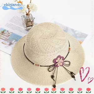 Mũ đi biển EBINLANDS, Mũ rơm Cotton Polyester nơ hoa, Mũ ngư dân thông gió