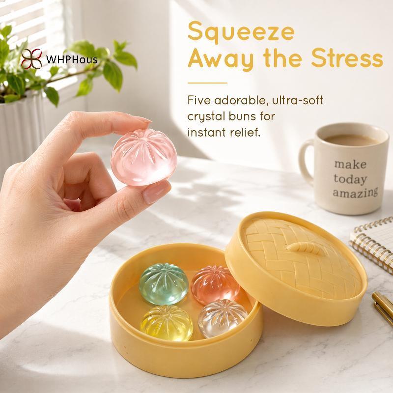 < WHPHous-t > Bánh bao Mini 5 chiếc có thể bóp được với máy hấp Đồ chơi giảm căng thẳng mềm để thư giãn đẹp