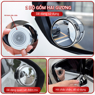 Cặp 2 Gương Cầu Lồi Hít Kính Chiếu Hậu Ô tô Góc Rộng Xoay 360 Độ Cao Cấp, Xóa Điểm Mù Hút Chân Không