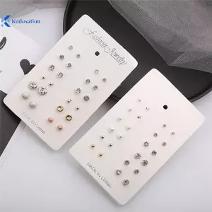 Kudosation 12 Cái / bộ Bông Tai Nhỏ Bộ Dành Cho Nữ Hình Học Đơn Giản Kim Cương Giả Bông Tai Thời Trang Trang Trang Sức Tiệc Đẹp