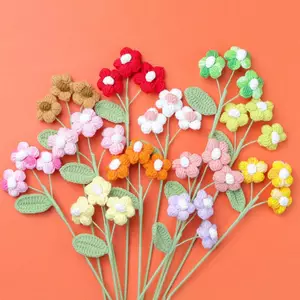 Sản phẩm hoàn thiện Len dệt thủ công 3 hoa phồng Mô phỏng Hoa tuyết Năm dòng Lễ hội mùa xuân Bó hoa Giáng sinh có hoa