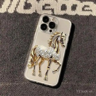 Ốp điện thoại trong suốt họa tiết in phẳng Diamond Horse Hot-bán chạy Thích hợp cho iPhone 17promax / 15promax / 14 / 13pro / 16pro / 12pro / 11 / xr / 14plus Vỏ chống sốc