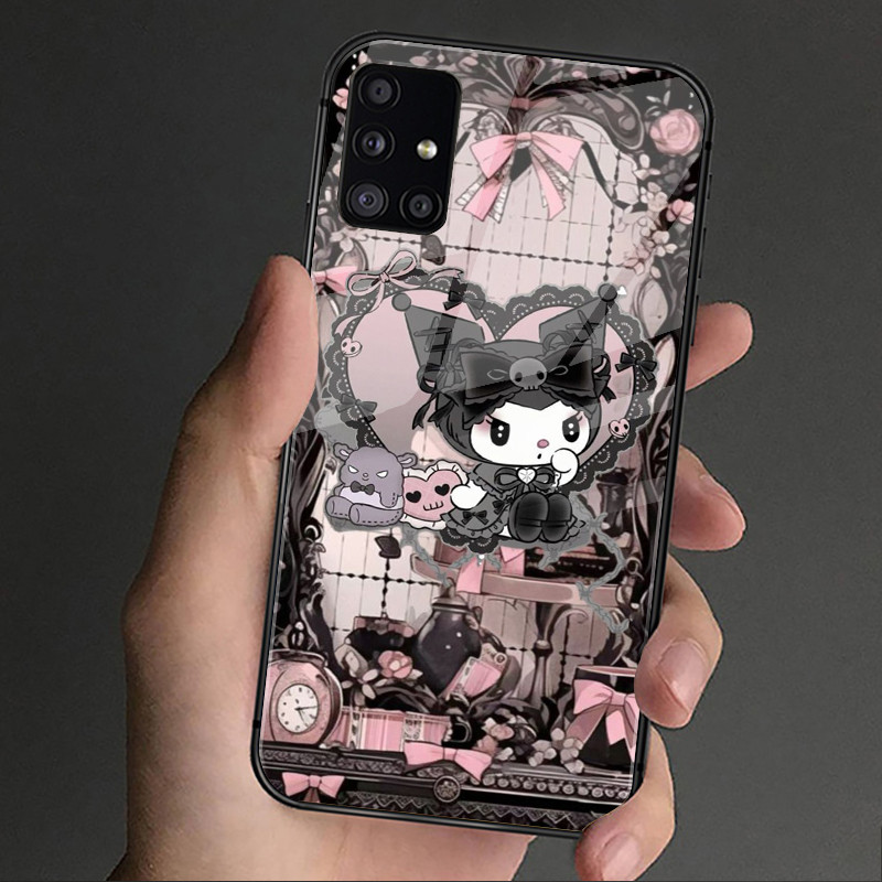 Ốp Điện Thoại Thủy Tinh Sanrio Kuromi Cho Samsung Galaxy A14 A16 A30 A22 A32 A33 A15 A35 A42 A55 A56 4G A52 A53 A54 A70 A71 A72 A73 5G
