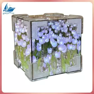 DIY Tulips Gương Cube Đèn Ngủ Phòng Trang Trí Trang Trí Chất Liệu Thủ Công Gói Trang Trí Bàn Làm Việc C