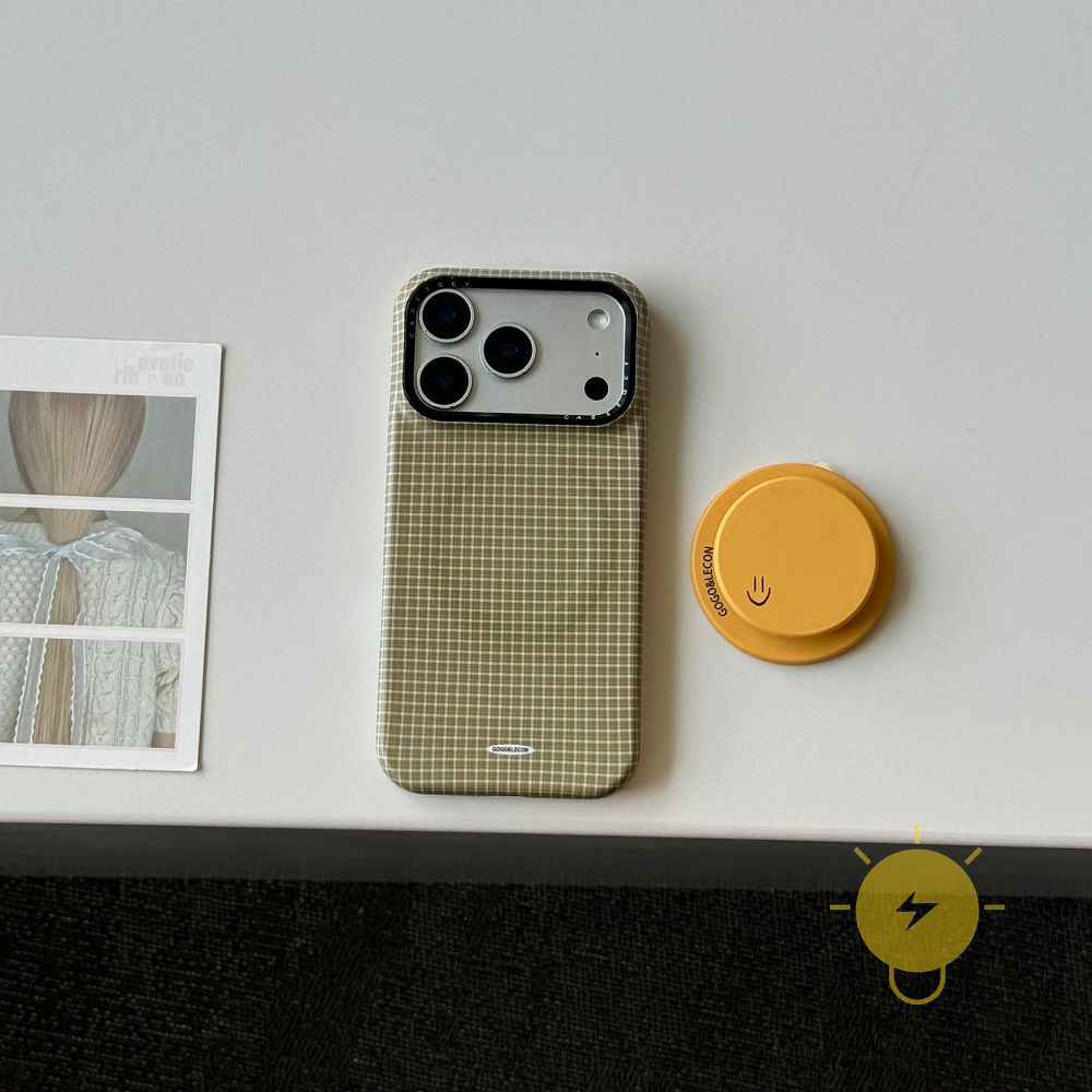 Phone Case For iPhone 17 Pro Max 16 15 14 13 with Griptok TPU Magnetic yellow with Griptok Smile Grid Aesthetic Korean Cute