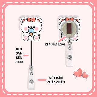 Móc - Kẹp bảng tên HSSV, nhân viên có thể kéo dãn - yoyo nhựa acrylic họa tiết Gấu trắng M53