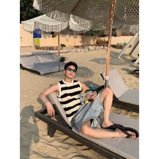 ESEA Nam Tank Top Mỹ Hợp Thời Trang Thương Hiệu Tương Phản Sọc Rỗng Dệt Kim Thoáng Khí