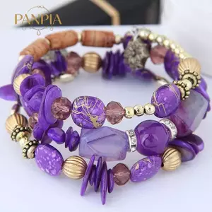 PNPIA- Vòng tay bọc hạt quyến rũ Bohemian, pha lê cổ điển, ngọc lam và mã não Vòng tay nhiều lớp đính cườm / vòng tay