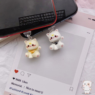 【Chamvn】Nút chặn bụi điện thoại hình mèo hoạt hình 3D bằng nhựa mặt dây chuyền hình cổng sạc dễ thương.