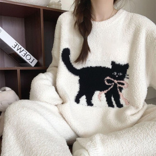[Pre-Order]-Bộ ngủ lông mùa đông mẫu mới  nữ in hình dễ thương Hàng QC