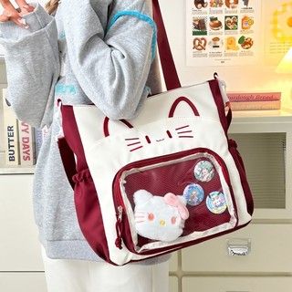 Túi đeo vai itabag PVC trong suốt thêu mèo dễ thương