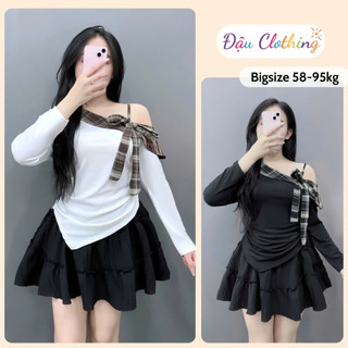 Áo Trễ Vai Bigsize Nữ Áo Thun Ôm Tay Dài Vạt Chéo Vải Thun Co Giãn Cho Chubby A333
