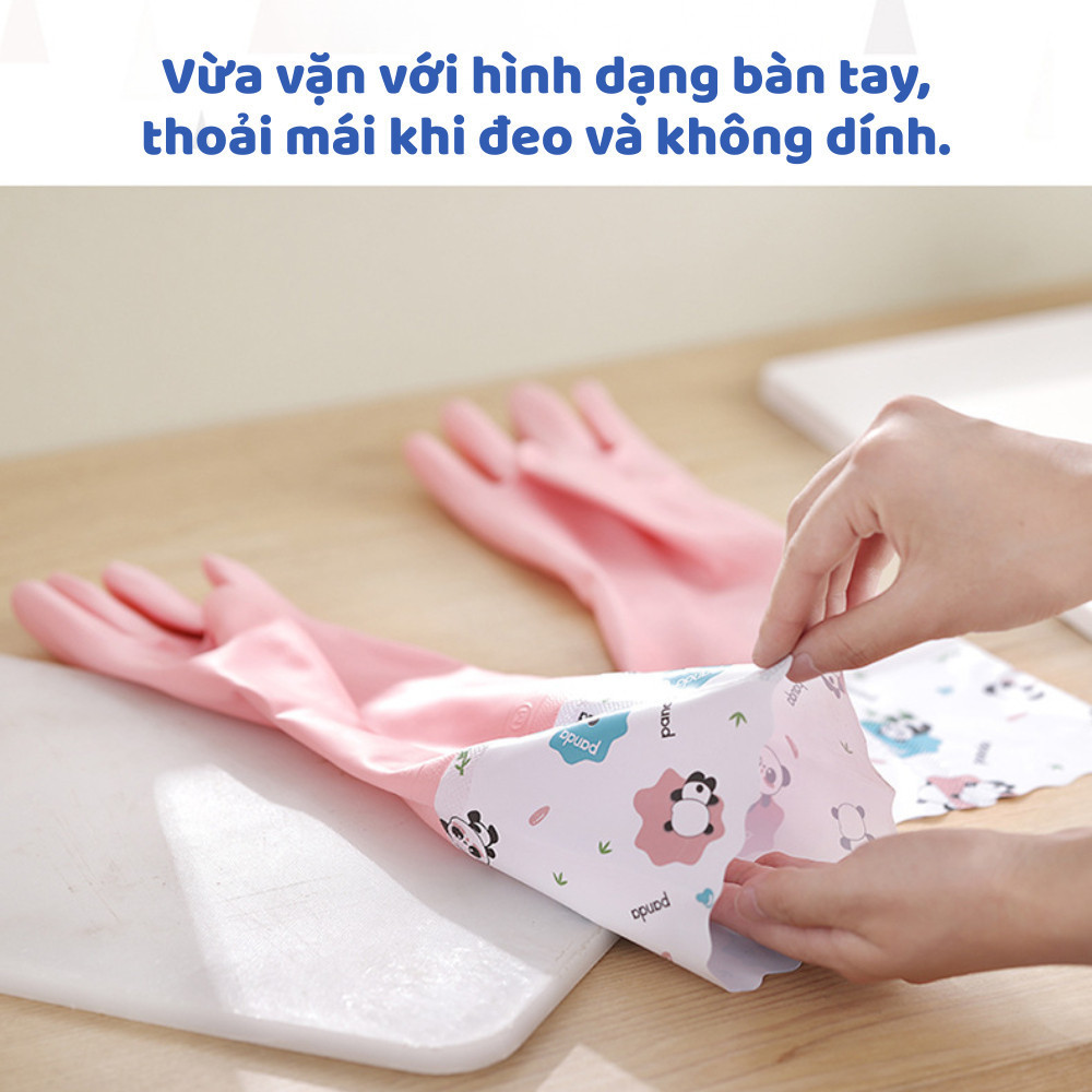 Găng Tay Rửa Chén Bát Lót Nỉ Chống Trượt Chống Thấm, Găng Tay Rửa Bát Nhà Bếp Dài Bảo Vệ Da Tay DINO