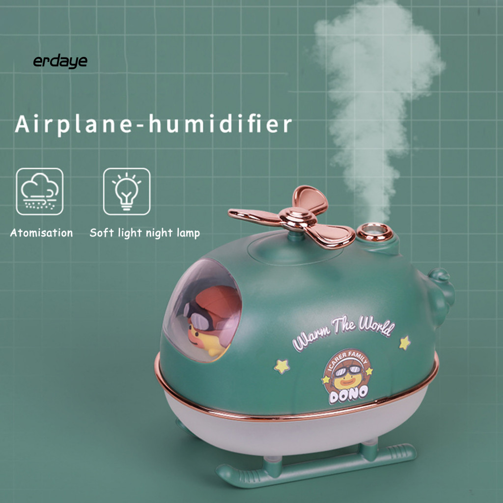 Máy tạo ẩm mini phi công vịt dễ thương 300ml, phun sương USB, lọc không khí di động, đèn ngủ nhiều màu, dùng cho phòng ngủ, văn phòng, mẫu giáo