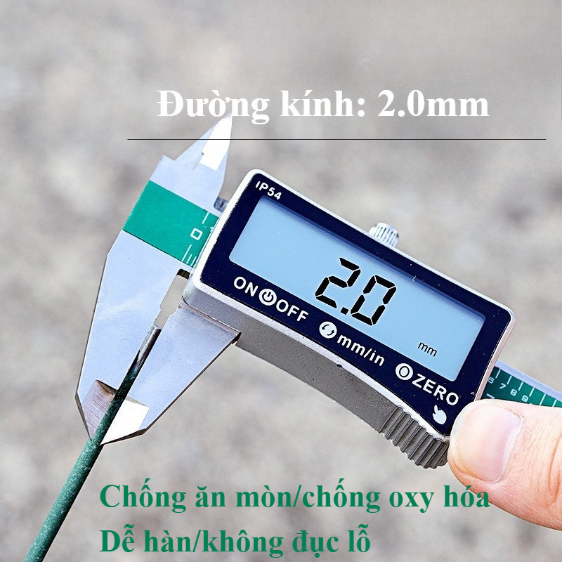 Que Hàn Xanh 2.0mm - Que Hàn Chuyên Dụng Cho Sắt Mỏng & Inox, Tạo Mối Hàn Đẹp & Hạn Chế Xuyên Thủng