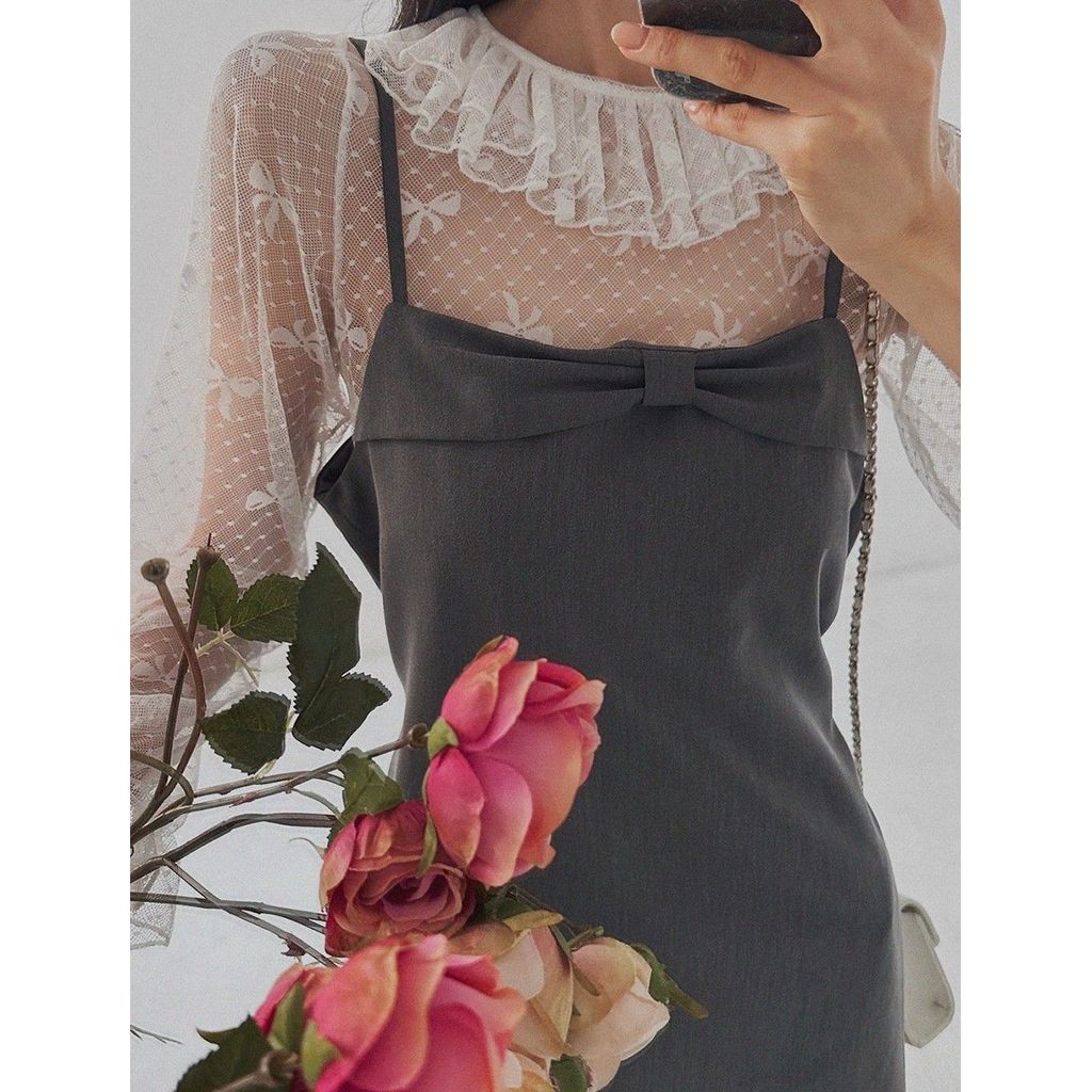 Milyfashion Rời Ren Dài Tay Đáy Nơ Mùa Thu Cổ Đôi