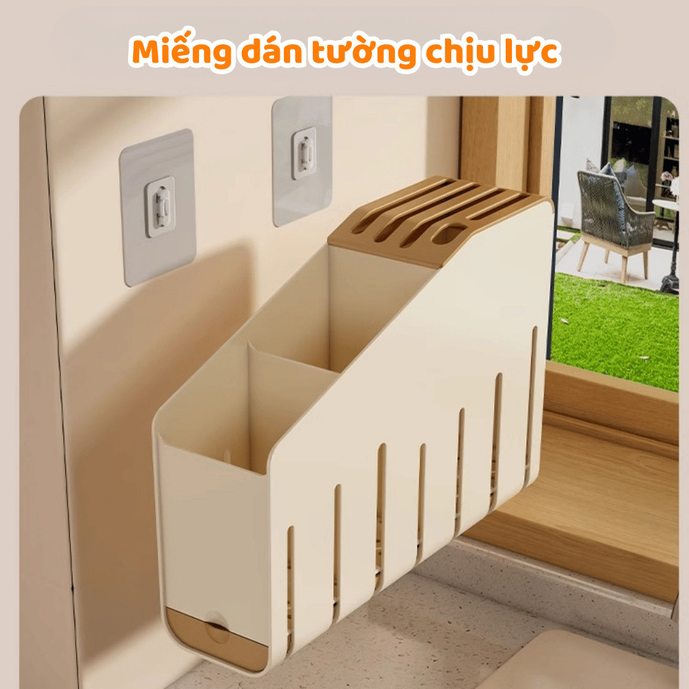Kệ Cài Dao Tích Hợp Ống Để Đũa Muỗng DINO Chất Liệu PP Cao Cấp Có Khay Thoát Nước, Thoát Khí