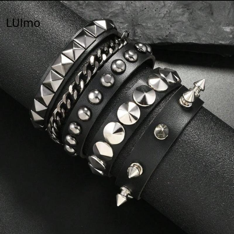 LUImo 1 Bộ Punk Vòng Tay Dành Cho Nam Nữ Punk Gothic Spike Đinh Tán Da Vòng Tay Lắc Tay Hip Hop Đảng Trang Sức Quà Tặng SBS