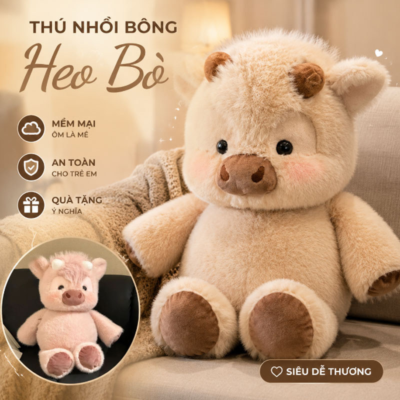 Gấu Bông Bò Sữa Chạy,Lông Mềm Mịn 45cm,Lư Làm Quà Tặng Cho Bé, Đáng Yêu Trang Trí Phòng,Bạn Nam/Nữ Vui Nhộn