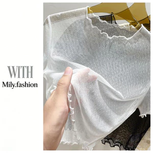 Milyfashion Phù Hợp Với Đầm Nhìn Xuyên Gạc Mùa Hè Mỏng Tay Ngắn T Nấm Cạnh Rỗng Bé tee Mờ
