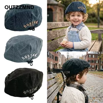 QUTZZMND Mũ nồi cho bé, Mũ lưỡi vịt có thể điều chỉnh Cotton Denim cho trẻ em, Mũ lưỡi thêu chữ thoáng khí chống nắng Mũ lưỡi trai mùa hè