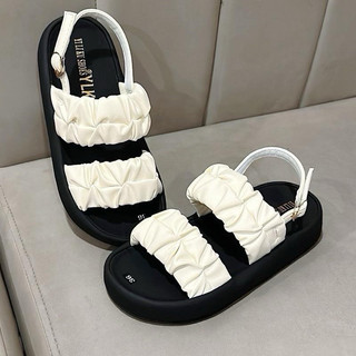Sandal Nữ IGU  2 quai nhúng mũi tròn màu đen /nâu/trắng nhẹ chân da mềm thoải mái khi mang