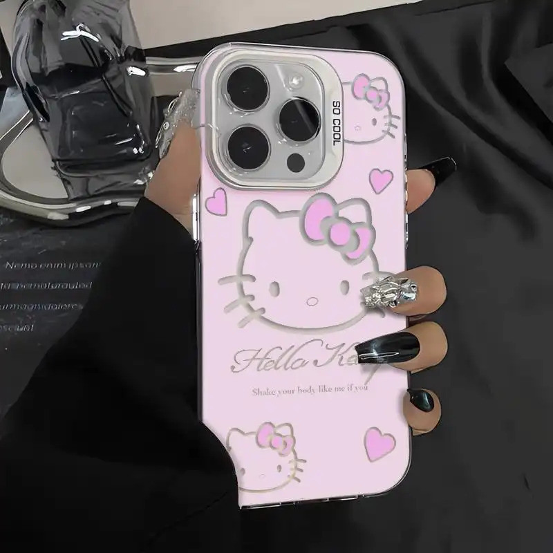 Ốp lưng Kitty hồng nhiều màu, chất liệu da PU bền đẹp chống sốc tốt Bảo Vệ Camera Cấp iPhone 17/16/15/14/13/12/11/X Max