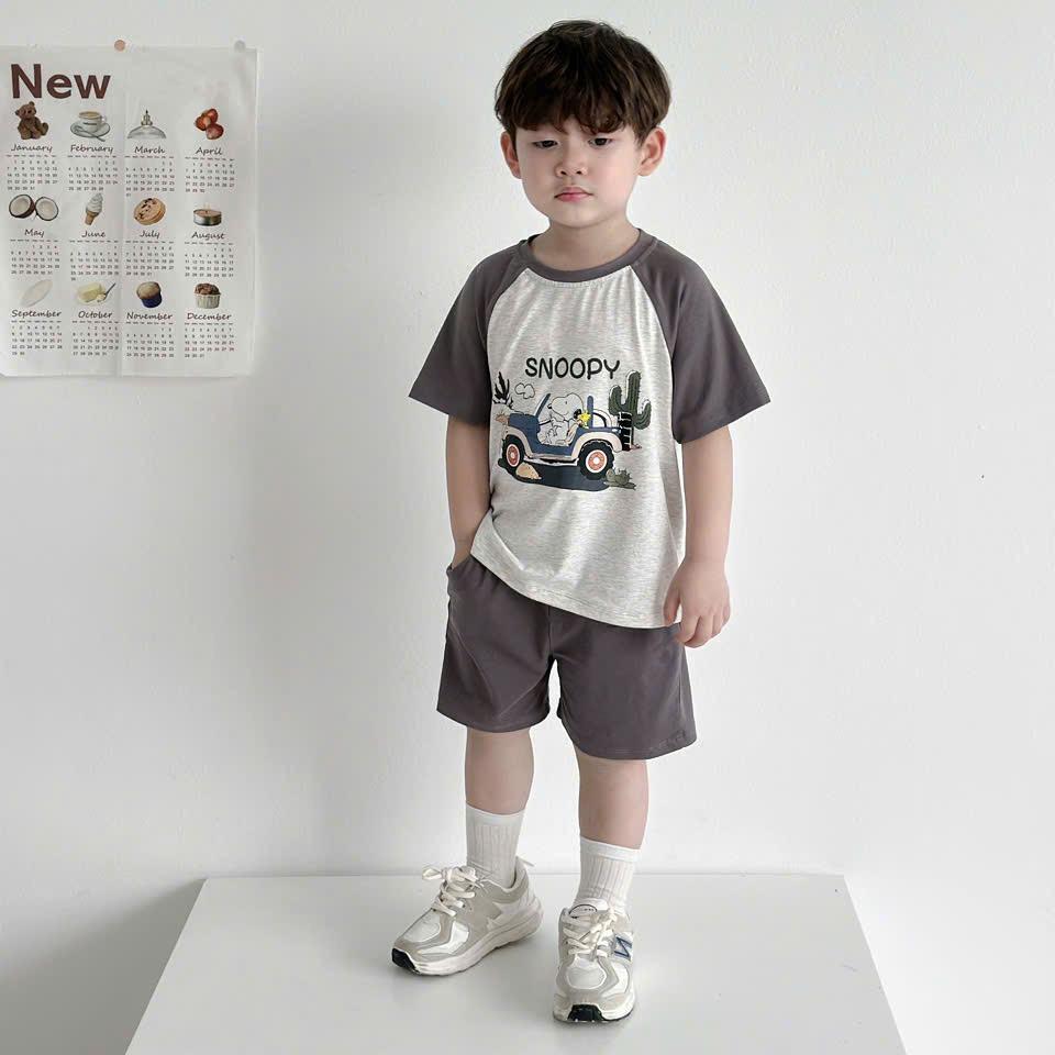 Bộ quần áo COTTON SNOOPY CHO BÉ TRAI, Bộ quần áo đi học đi chơi cho bé