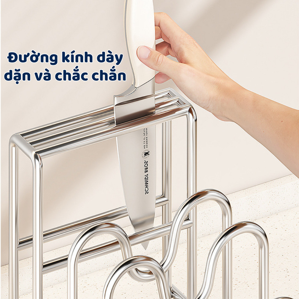 Kệ Để Dao Thớt Nắp Nồi HomeMate 3 Ngăn – Giá Cài Dao Inox Kèm Khay Thoát Nước, Gọn Gàng Nhà Bếp