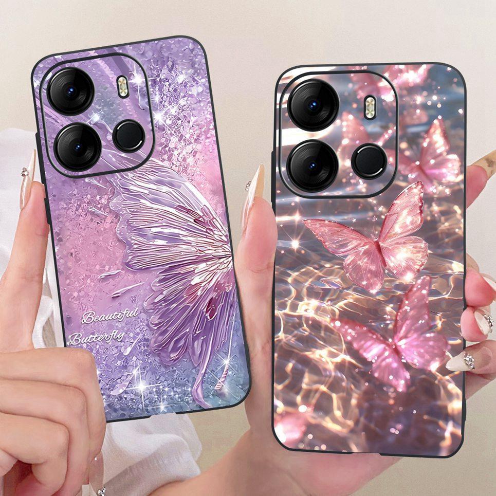 Bowknot Hoa Bướm Patten Dành Cho Tecno Spark Go 2023 BF7n Cản Pop 7 Pro Pop7 BF7 BF6 Vỏ TPU Mềm Màu Đen