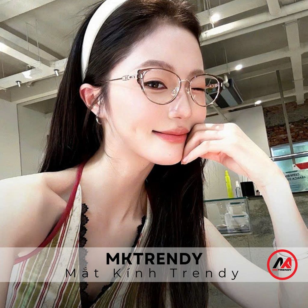 Gọng kính mắt mèo nữ MKTRENDY gọng kim loại chống ánh sáng xanh chống tia UV thời trang K23