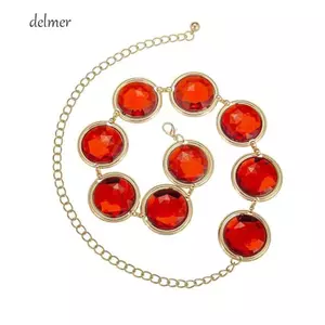 DELMER Đỏ Đá Quý Thắt Lưng, Gương Thời Trang Cosplay Đá Dây Xích, Kim Loại Đẹp Trang Trí Kim Cương Giả Ngọc Ruby Dây Thắt Lưng Trang Phục Phụ Kiện