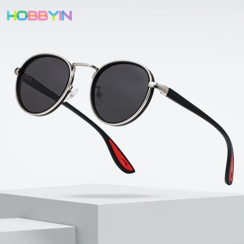 Kính râm HOBBYIN gọng tròn chống tia cực tím, phong cách Punk cho nam
