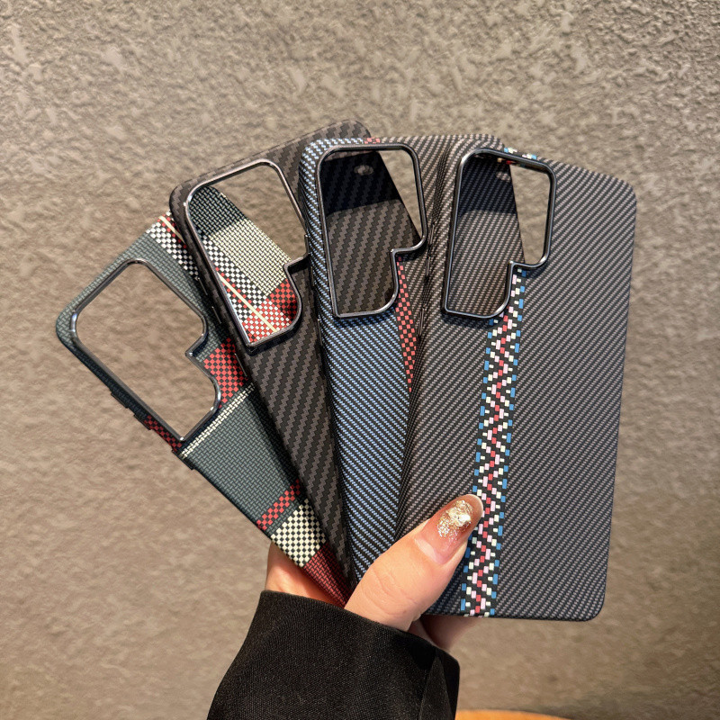 Mimi Kevlar Họa Tiết Sợi Carbon Từ Tính Sạc Không Dây Dành Cho Samsung S26 Ultra Plus S25 S24 Ultra S23 Plus Kim Loại Bảo Vệ Vòng Ống Kính Vỏ Cứng Chống Sốc