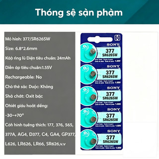 10-50 Chiếc Sony 377 SR626SW SR626 377A AG4 LR66 1.55V Pin Oxit Bạc Cho Đồng Hồ Chìa Khóa Ô Tô SẢN XUẤT TẠI NHẬT BẢN Nút