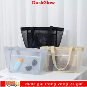 Túi đeo vai DUSKGLOW, Túi đi biển trong suốt dung tích lớn, Túi đựng đồ trang điểm đa chức năng lưới rỗng dành cho nữ
