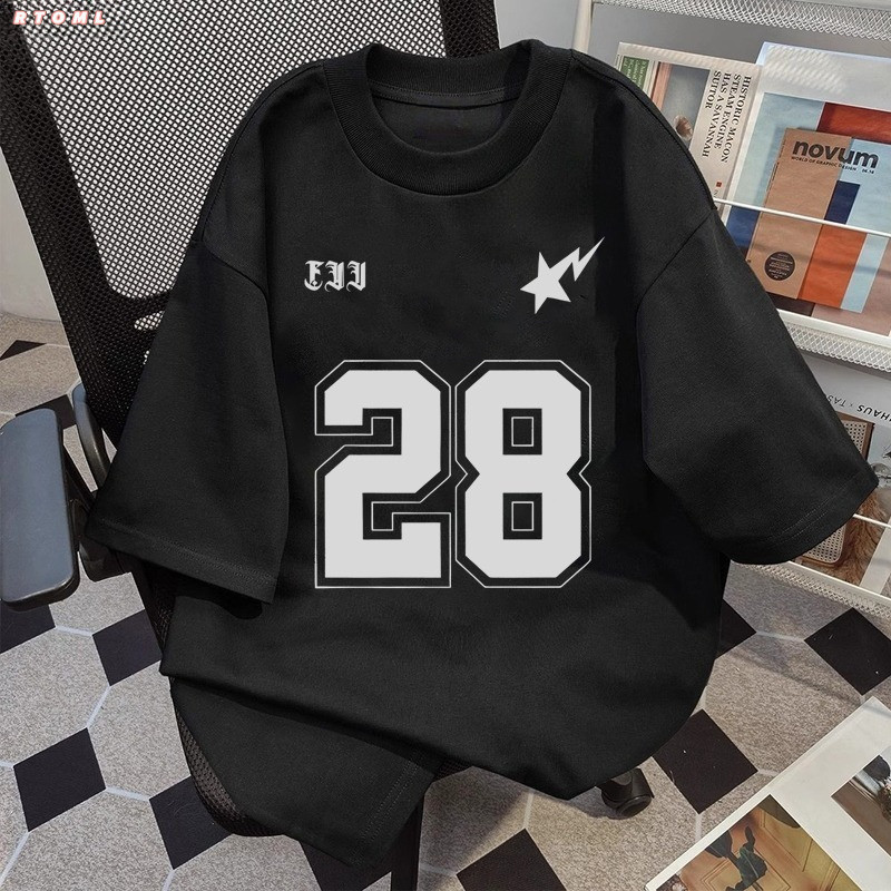 （Giao hàng 24h）Angela Áo thun nam nữ form rộng in no.28 Phong cách retro Châu Âu và Châu Mỹ 100% cotton Local Brand