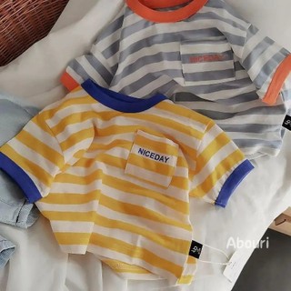 Trẻ Em Slub Cotton Thoải Mái Thoáng Khí Sọc Ngắn Tay Bé Trai Màu Sắc Tương Phản Nửa Tay Top Mùa Hè Bé Gái Đáy Áo Sơ Mi