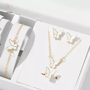 HNKMP 5 Mặt Dây Chuyền Bướm Thời Trang Bông Tai Nelace Vòng Tay Bộ Dành Cho Nữ Bộ Trang Sức Cô Dâu Cưới Món Quà Trang Sức.