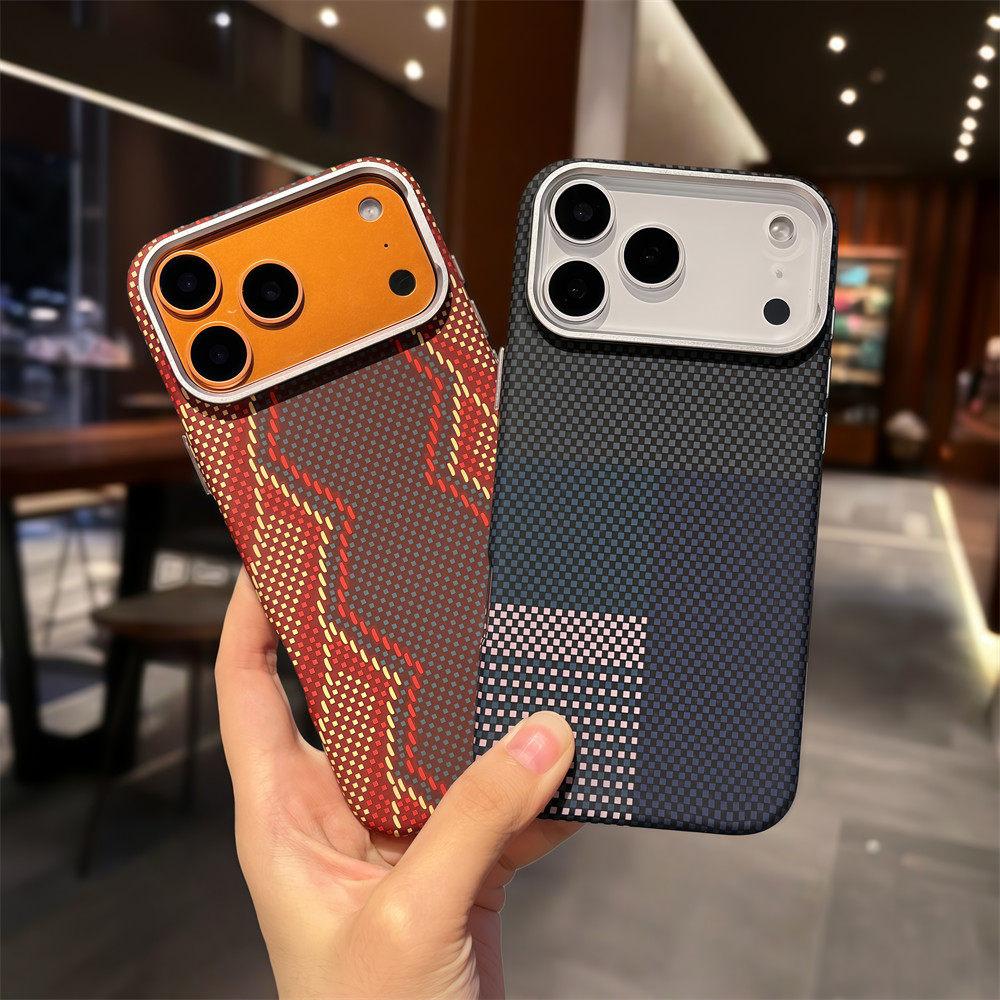 Ốp điện thoại từ tính họa tiết sợi carbon chất lượng cao cho iPhone 17 Pro Max 14 15 16 pro max Bảo vệ Camera ống kính Vỏ chống sốc Vỏ cứng bảo vệ điện thoại