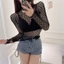 Áo thun lưới CATIYAHA, Thiết kế gợi cảm Chất liệu Sheer Fishnet Top, Vải mềm mùa hè Slim Fit Rỗng nhìn xuyên thấu Tee Thiết kế cổ rùa