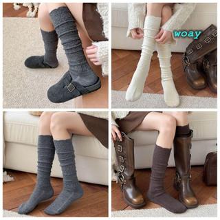 Tất bắp chân rỗng WOAY, Tất ống dài xếp chồng lên nhau ấm áp thoáng khí, Tất ống giữa đường phố Harajuku dệt kim thông thường Thu đông