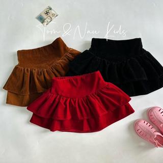 CV6-[tomnaukids] Chân váy Nhung xếp ly 2 tầng xinh iu cho bé gái - Size 8-40Kg